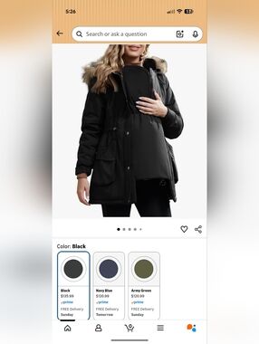 Maacue Maternity Black Parka Coat with Faux Fur Hood